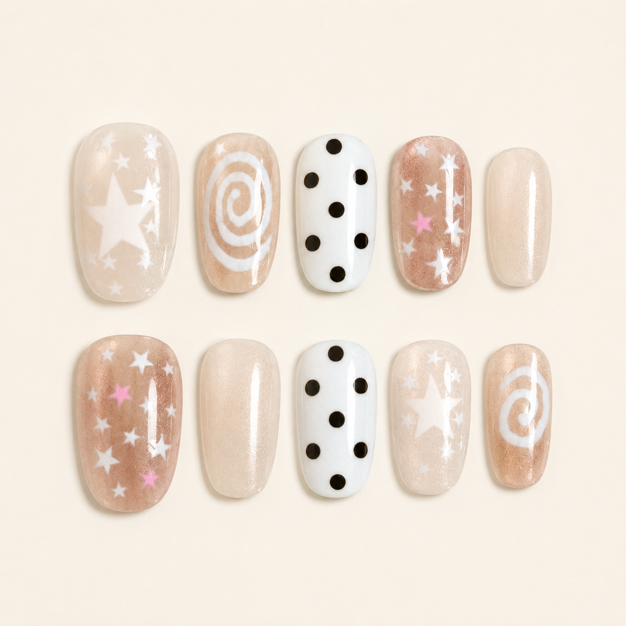 Milk White Polka Dot Star Press-On Nails product image