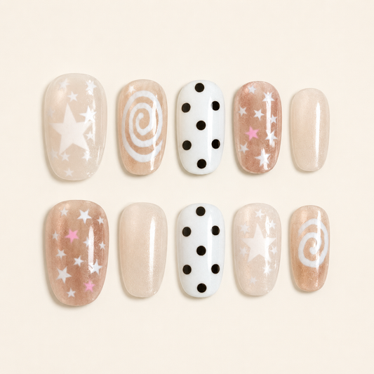 Milk White Polka Dot Star Press-On Nails product image