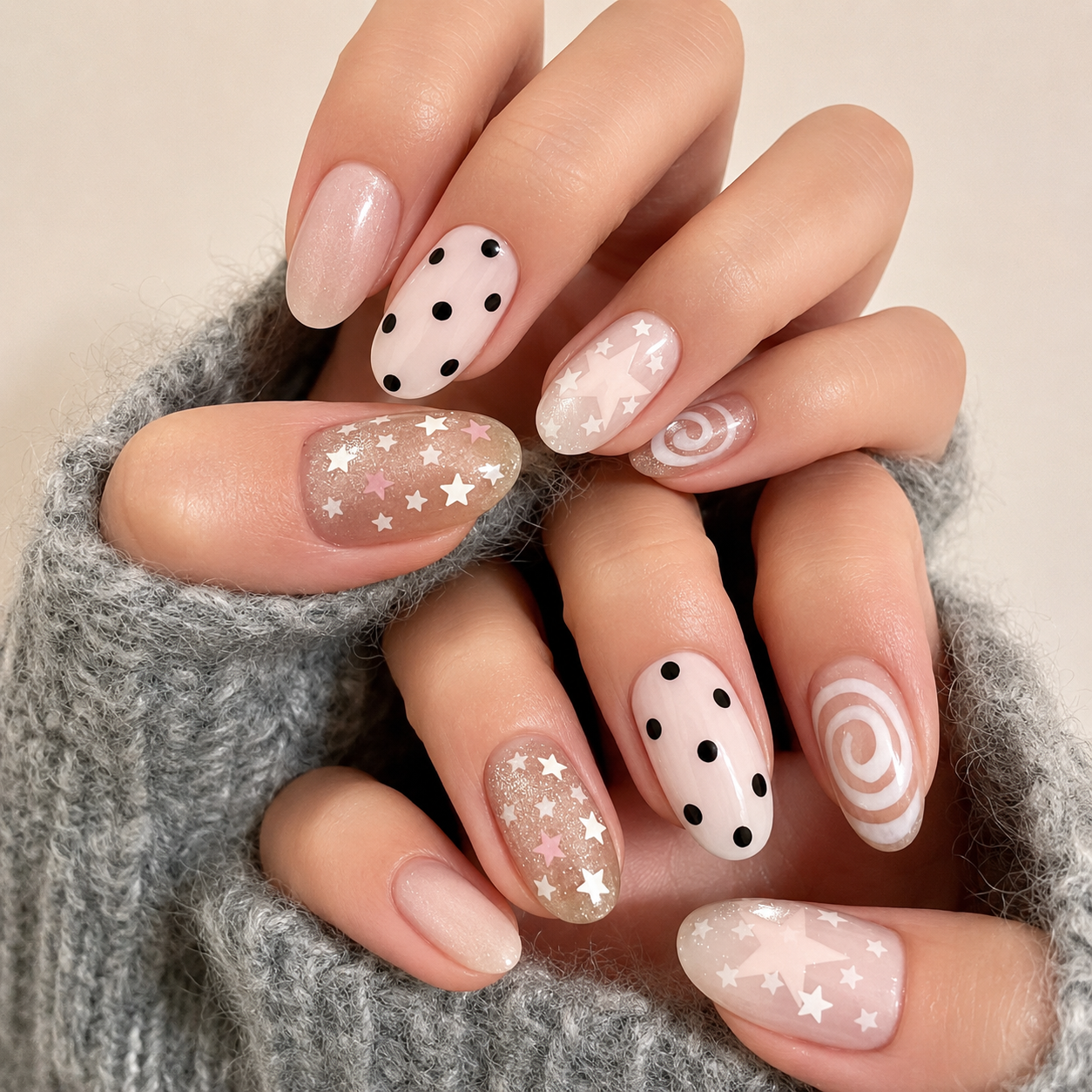 Milk White Polka Dot Star Press-On Nails product image