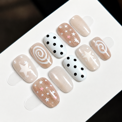 Milk White Polka Dot Star Press-On Nails product image