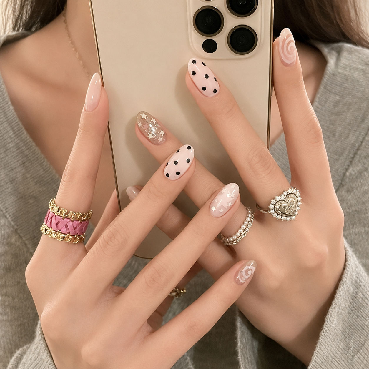 Milk White Polka Dot Star Press-On Nails product image