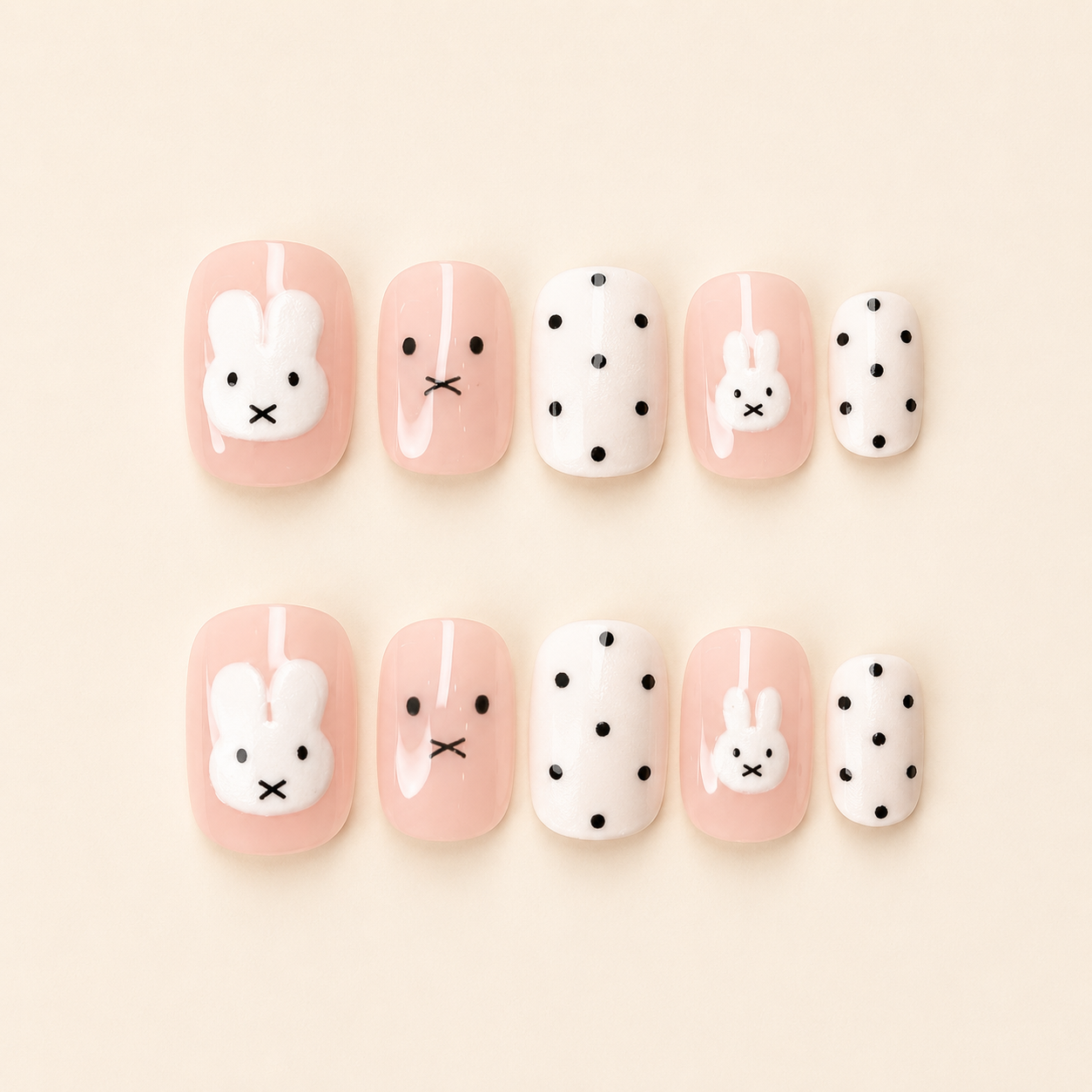 Milk White Bunny Polka Dot Press-On Nails product image