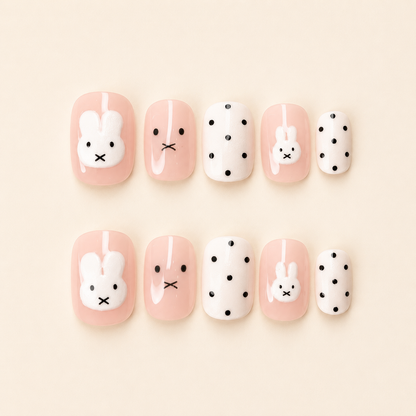 Milk White Bunny Polka Dot Press-On Nails product image