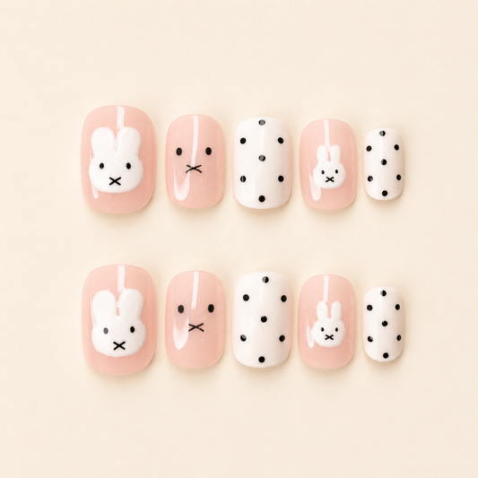 Milk White Bunny Polka Dot Press-On Nails product image