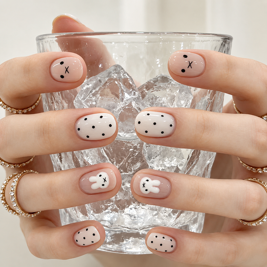 Milk White Bunny Polka Dot Press-On Nails product image