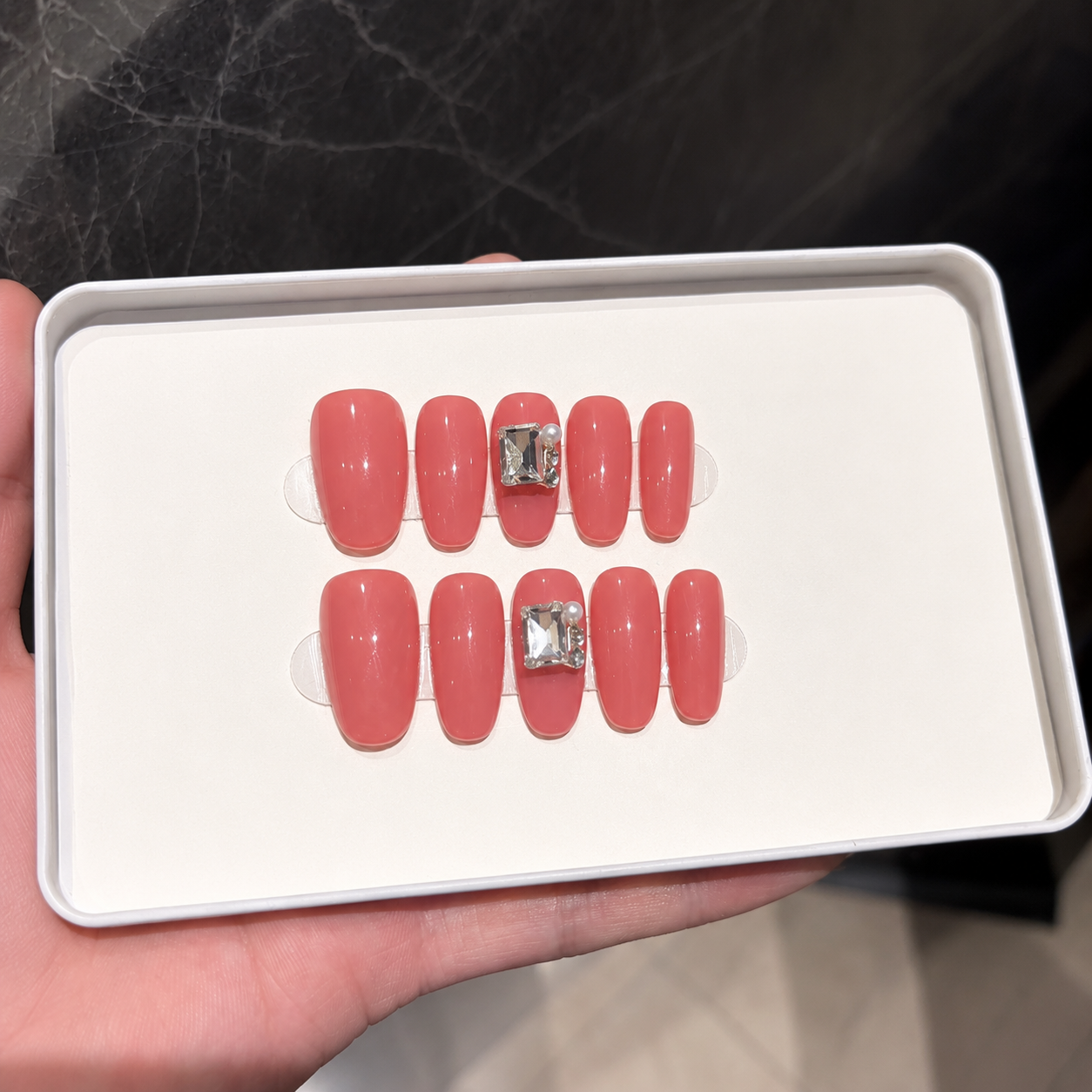 Blush Pink Rhinestone Press-On Nails product image