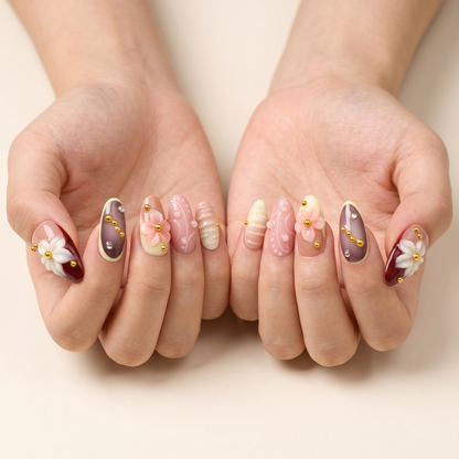 French Camellia Floral Press-On Nails