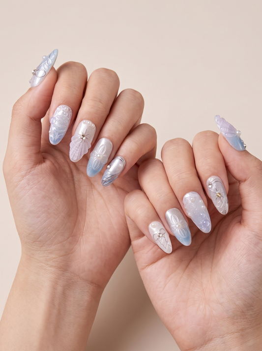 Ocean Pearl Blue Jelly Press-On Nails product image