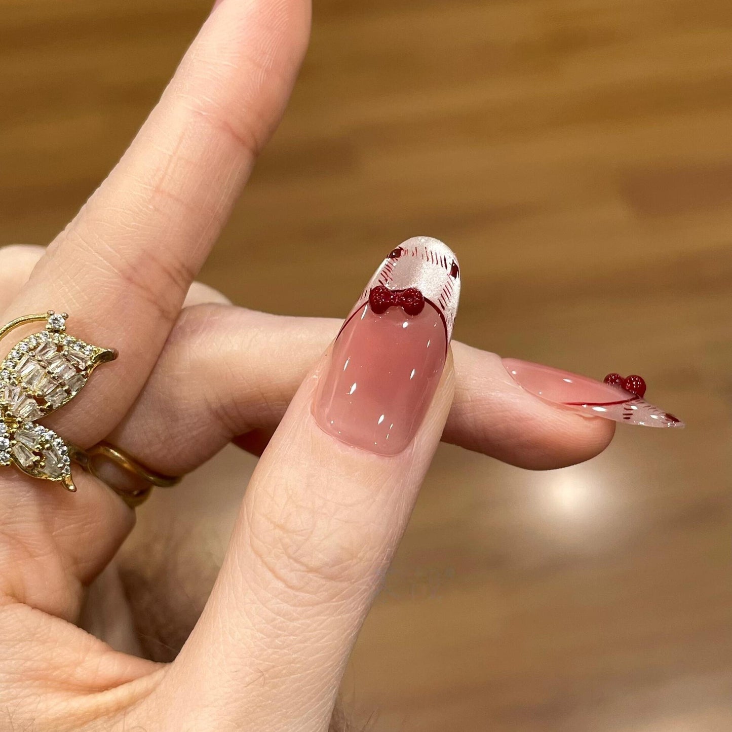 ins手绘kitty猫眼纯手工穿戴甲长款氛围感显白美甲贴片假指甲批发