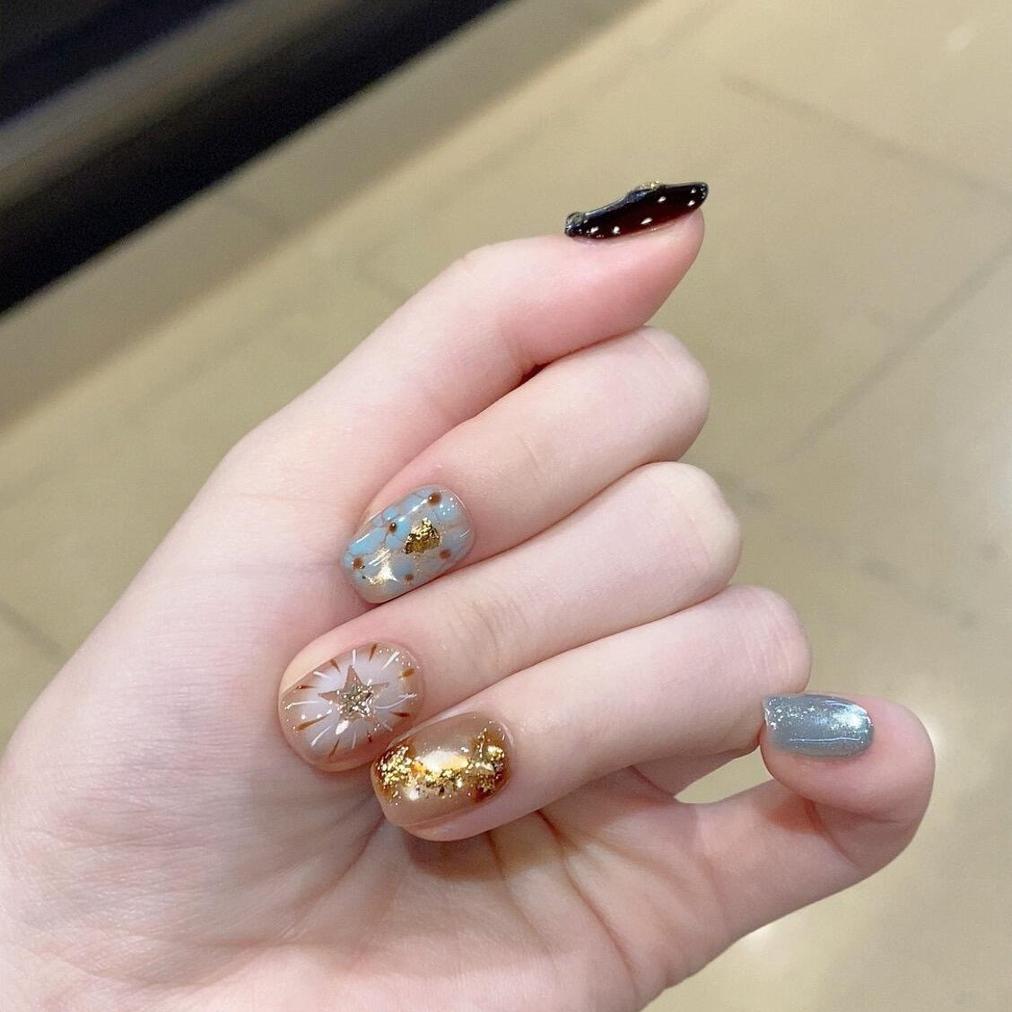 手绘星星猫眼纯手工穿戴甲短款精品显白气质美甲假指甲贴片批发