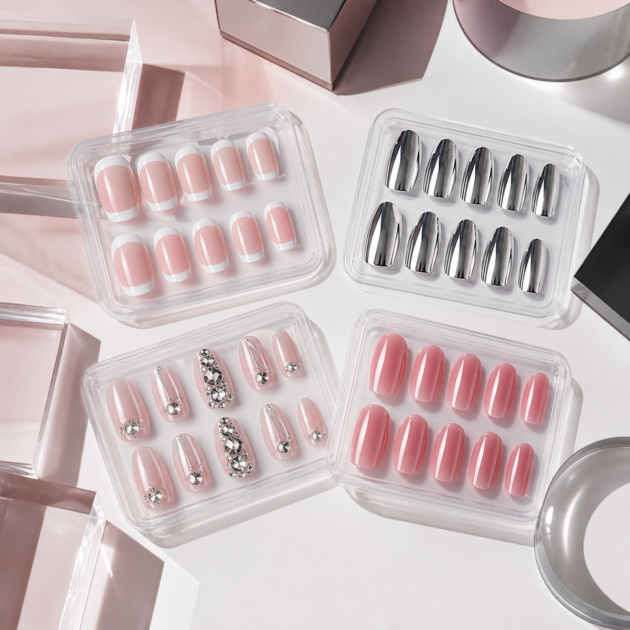 Placeholder mood image for silver mirror chrome almond press-on nails